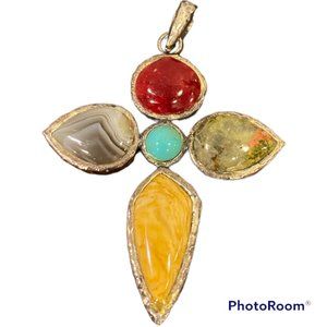 BARSE 925 Sterling Silver Multi-Colored Cross Pendant/Slide - CHAIN NOT INCLUDED